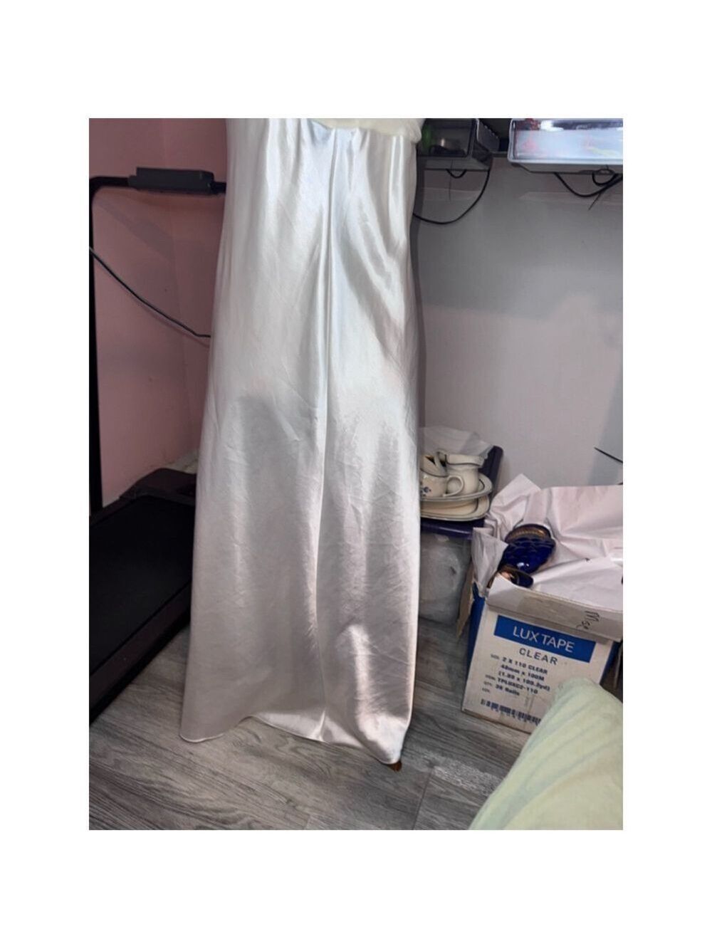 Satin gown cream sz med USA made! Satin bottom top sheer embroidered - Picture 7 of 13